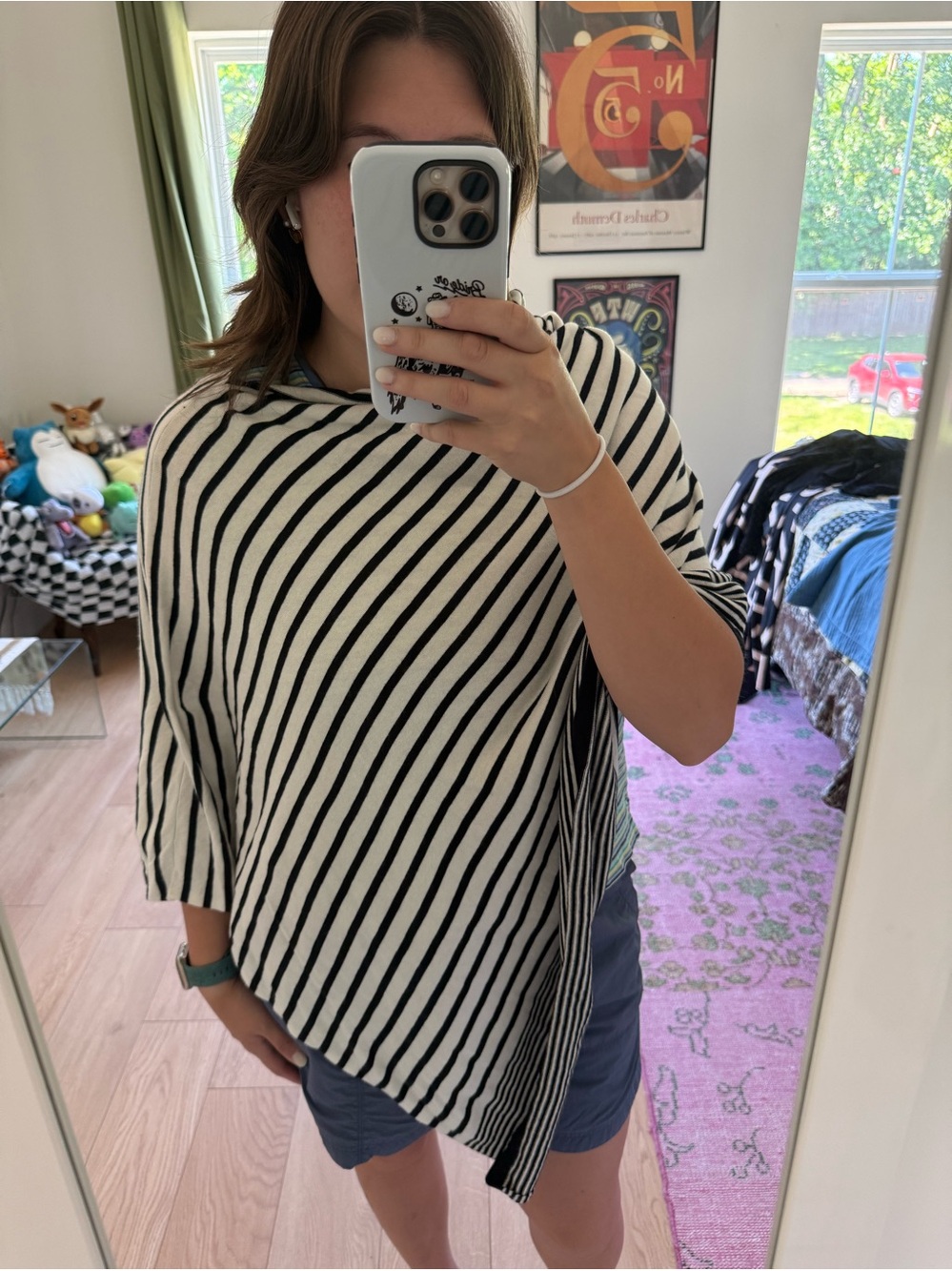 J. Jill Striped Asymmetric Poncho Top in Black and White